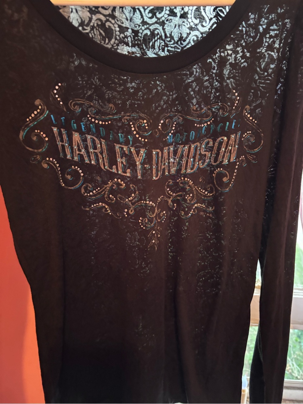 Harley-Davidson Black long sleeve vintage shirt. Embellished and sheer.